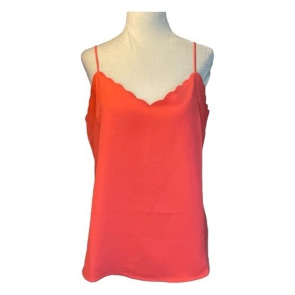 J. Crew Scalloped Camisole Top Neon Coral Pink V-Neck Adjustable Straps 8 - Picture 2 of 11